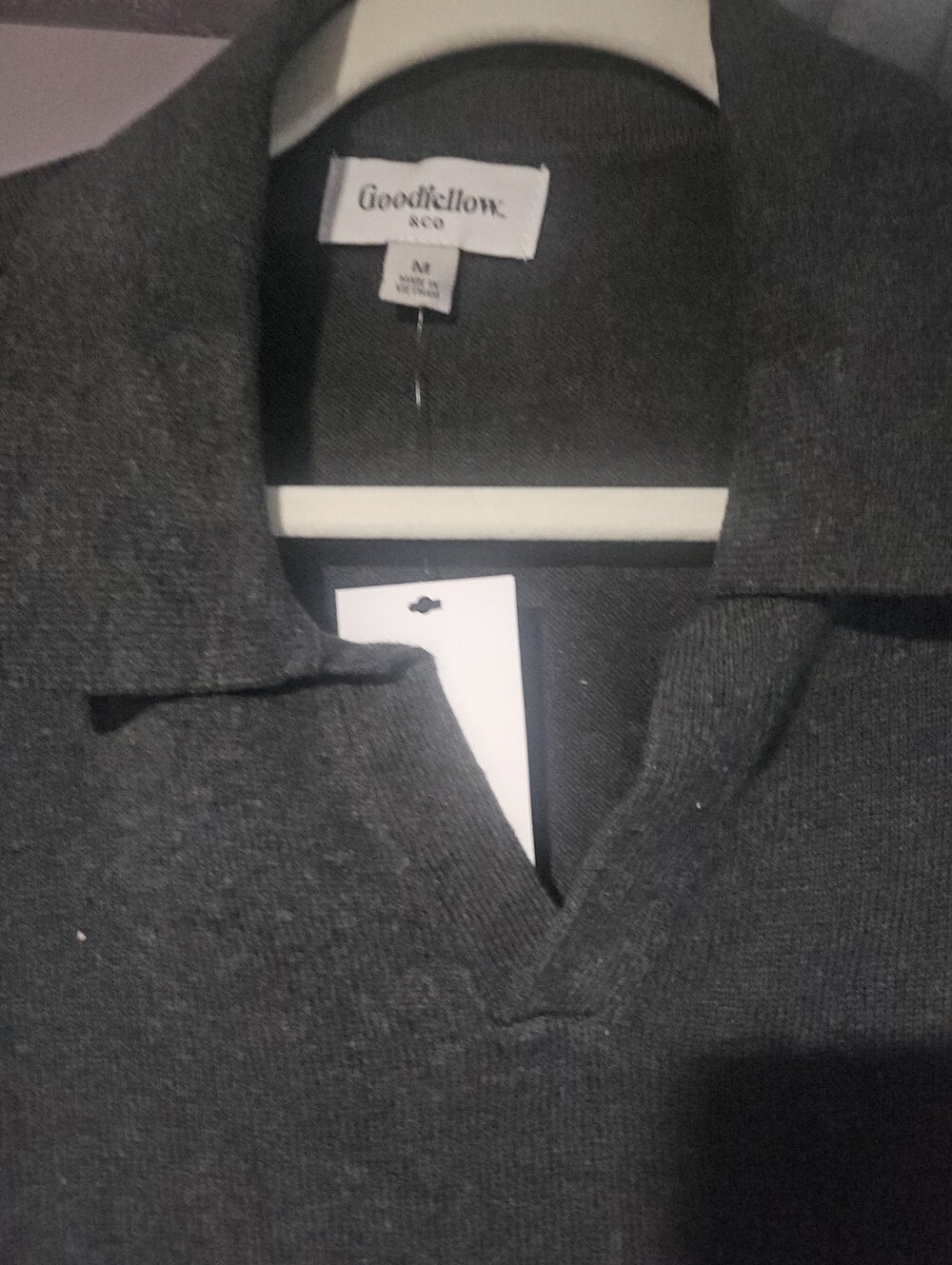 Men's Dark Gray V-Neck Polo Sweater